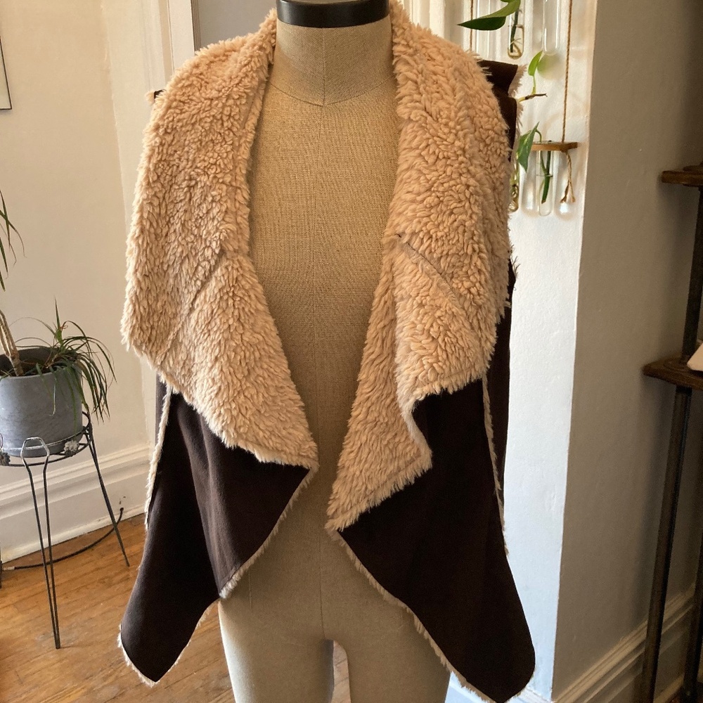 Faux suede and fur vest